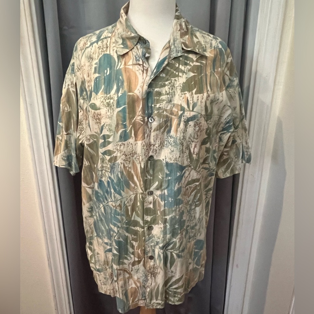 Tori Richard Blue Green Hawaiian Shirt Size Medium